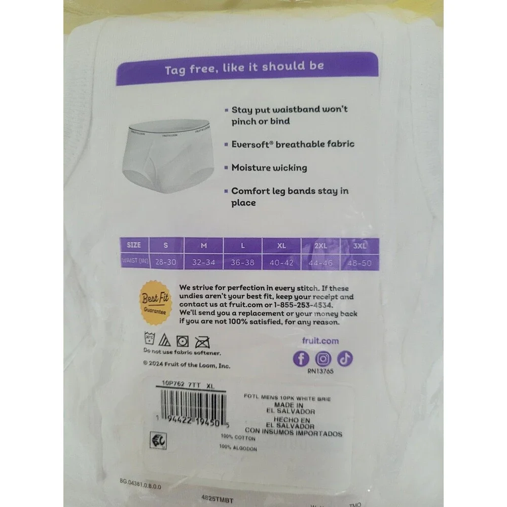 Fruit of the Loom Men's White Briefs 10 Pack XL NEW